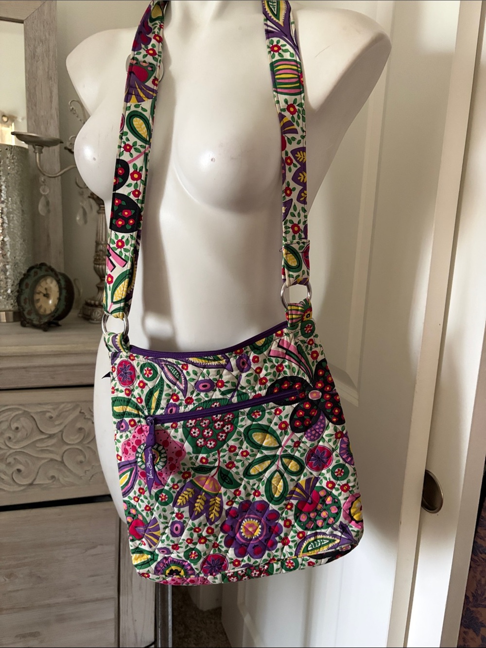 Vera Bradley Purple, Green and Pink Quilted Floral Crossbody Bag